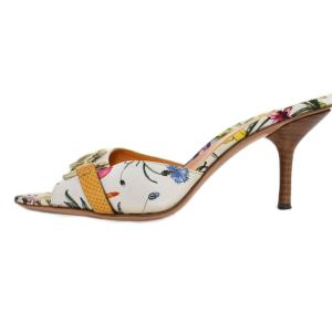 GUCCI フローラル ミュール 花柄 6.5 ホワイト 138532
