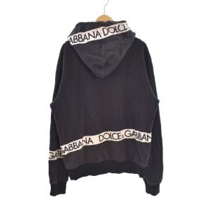 DOLCE&GABBANA パーカー フード 長袖 プルオーバー ロゴデザイン 太紐 52 黒 ブラック チャコール 白 ホワイト