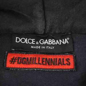 DOLCE&GABBANA パーカー フード 長袖 プルオーバー ロゴデザイン 太紐 52 黒 ブラック チャコール 白 ホワイト