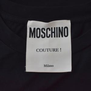 MOSCHINO Tシャツ 半袖 ロゴプリント クルーネック プルオーバー 34 44 黒 ブラック シルバー