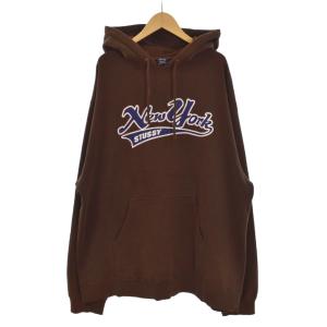 90s パーカー フード 長袖 ロゴプリント プルオーバー 茶 ブラウン 紺 ネイビー XL