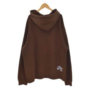 STUSSY 90s パーカー フード 長袖 ロゴプリント プルオーバー 茶 ブラウン 紺 ネイビー XL