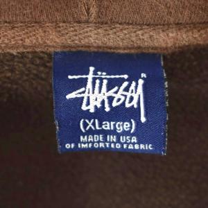 STUSSY 90s パーカー フード 長袖 ロゴプリント プルオーバー 茶 ブラウン 紺 ネイビー XL