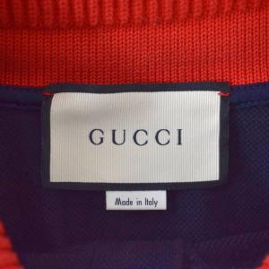 GUCCI ポロシャツ フロント刺繍 XL ネイビー レッド 475118-X5T74