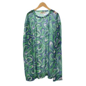 LONG SLEEVE POLY TEE シースルー カットソー 長袖 総柄 XXL 緑 グリーン KL698