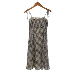 BURBERRY BLUE LABEL キャミソールワンピース キャミワンピ 膝丈 ノバチェック 総柄 ゴム 38 白 ホワイト 黒 ブラック