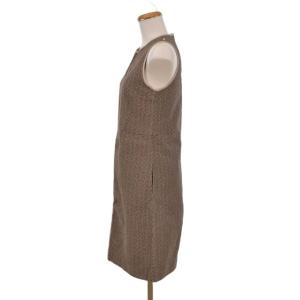 S Max Mara ワンピース ノースリーブ 蛇の目 サークルパターン 総柄 クルーネック バックジップ 42 茶 ブラウン