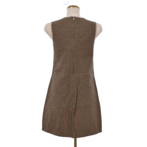 S Max Mara ワンピース ノースリーブ 蛇の目 サークルパターン 総柄 クルーネック バックジップ 42 茶 ブラウン