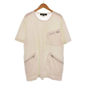 ジップデザイン ポケット Tシャツ カットソー 半袖 L 白 ホワイト DK-T007