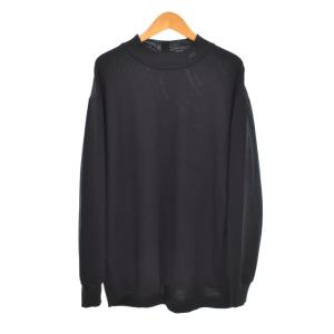 鹿の子地 モックネック Tシャツ カットソー 長袖 S 黒 ブラック TH009J
