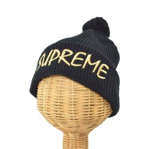 NEW ERA シュプリーム Supreme ニット帽 ポンポン ロゴ刺? 帽子 黒 ブラック