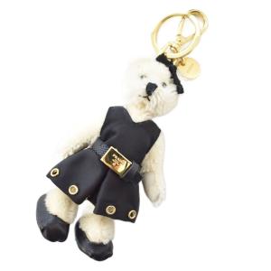メタルリング付 Teddy キーチェーン チャーム テディベア アイボリー ブラック