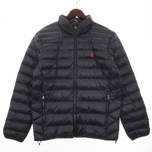 タグ付き パッカブル キルテッド ジャケット エコダウン 中綿 ジップアップ ロゴ刺繍 紺 ネイビー S アウター