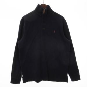 トレーナー スウェット 長袖 ハーフジップ プルオーバー ポニー刺繍 コットン 紺 ネイビー M トップス