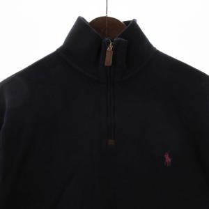 POLO RALPH LAUREN トレーナー スウェット 長袖 ハーフジップ プルオーバー ポニー刺繍 コットン 紺 ネイビー M トップス