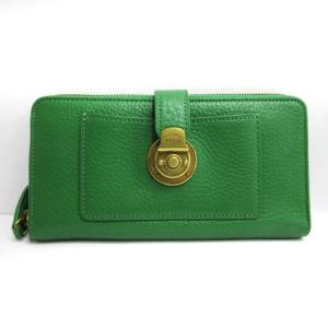 長財布 ウォレット ラウンドファスナー レザー 牛革 緑 グリーン