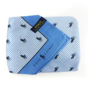 POLO RALPH LAUREN タグ付き ハンカチ ハンドタオル 3枚セット まとめ  チェック 総柄 ロゴ 刺繍 コットン ブルー グレー ブラック