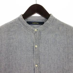 KAPITAL シャツ 長袖 バンドカラー プルオーバー コットン 紺 ネイビー M トップス