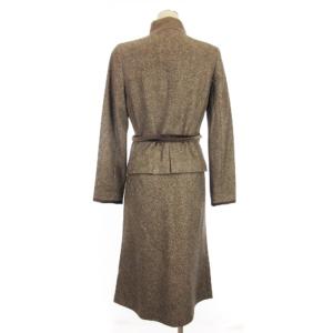 TO BE CHIC 良品 セットアップ ジャケット スカート ひざ丈 ツイード ベルテッド シルク カシミヤ 茶 ブラウン 40 42
