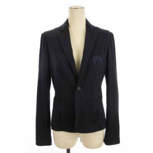 テーラード ジャケット ブレザー 背抜き 刺繍 コットン 紺 ネイビー 4 アウター GY31