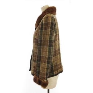 Leilian ジャケット ミンクファー チェック アルパカ混 茶系 ブラウン系 13+ アウター GY31