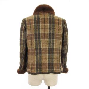 Leilian ジャケット ミンクファー チェック アルパカ混 茶系 ブラウン系 13+ アウター GY31