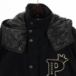 Papas 中綿 ジャケット ロゴ ワッペン フード 紺 ネイビー M アウター ECS