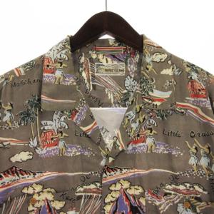 Papas 良品 アイランド アロハ シャツ 五分袖 総柄 レーヨン チャコールグレー M トップス ECS