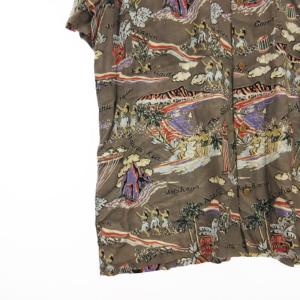 Papas 良品 アイランド アロハ シャツ 五分袖 総柄 レーヨン チャコールグレー M トップス ECS