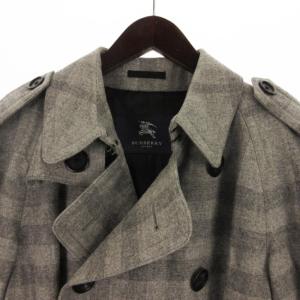 BURBERRY LONDON トレンチ コート ロング チェック ベルト付き ウール グレー L アウター GY99