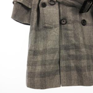 BURBERRY LONDON トレンチ コート ロング チェック ベルト付き ウール グレー L アウター GY99