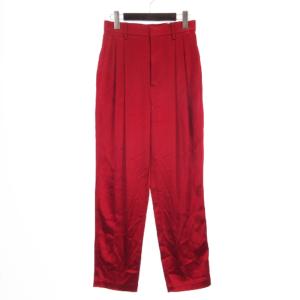 タグ付き パンツ ハイウエスト サテン ツータック 赤 レッド 2 ボトムス GY99