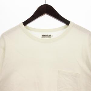 桃太郎ジーンズ MOMOTARO JEANS Tシャツ カットソー 長袖 クルーネック 胸ポケット プリント コットン 白 ホワイト M トップス ECS