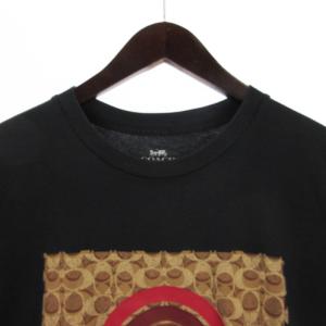 COACH Tシャツ カットソー 半袖 クルーネック シグネチャー ロゴ プリント 黒 ブラック L トップス ECS
