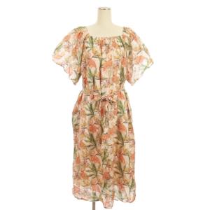 Grace Class ワンピース ロング 五分袖 スクエアネック ボタニカル フラミンゴ プルオーバー コットン ピンク 36 ECS