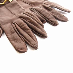 GUCCI 手袋 レザーグローブ 本革 イタリア製 ホースビット ゴールド金具 茶 ブラウン