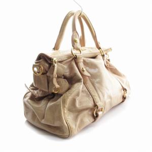 miumiu 2WAY リボン ハンド ショルダー バッグ レザー ベージュ
