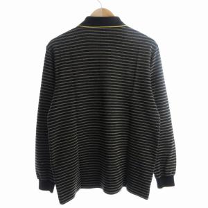 BURBERRY GOLF ポロシャツ 長袖 ボーダー ロゴ 刺繍 L 黒 ブラック 黄色 イエロー