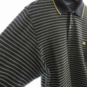 BURBERRY GOLF ポロシャツ 長袖 ボーダー ロゴ 刺繍 L 黒 ブラック 黄色 イエロー