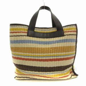 FURLA ハンドバッグ トート  ボーダー レザー切替 ゴールド金具 マルチカラー