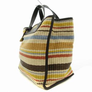 FURLA ハンドバッグ トート  ボーダー レザー切替 ゴールド金具 マルチカラー
