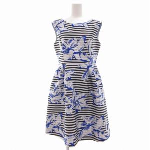 美品 ワンピース ノースリーブ ひざ丈 ボーダー 花柄 38 M マルチカラー