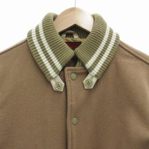BEAMS スタジャン ブルゾン レザー切替 S ベージュ