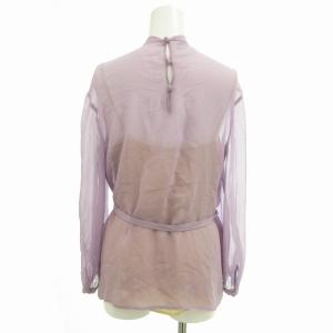 PRADA シルクシフォンブラウス シャツ ベルト リボン インナーキャミソール付き シアー 長袖 40 M 紫 パープル