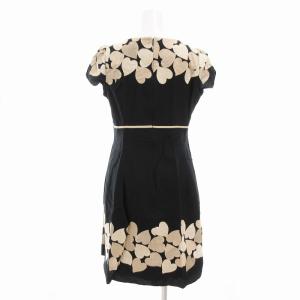 M'S GRACY ワンピース フレア タック ハートモチーフ 刺繍 リボン 半袖 ひざ丈 40 黒 ブラック GY03