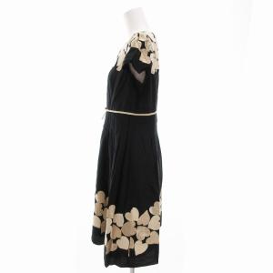 M'S GRACY ワンピース フレア タック ハートモチーフ 刺繍 リボン 半袖 ひざ丈 40 黒 ブラック GY03