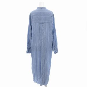 IENA シャツワンピース 長袖 ロング マキシ スタンドカラー ストライプ サイドスリット 青 ブルー