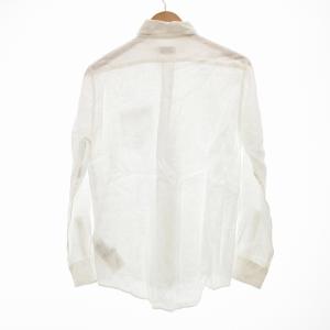 LACOSTE Regular Fit リネンボタンダウンシャツ 麻 BD ワニロゴパッチ S 白 ホワイト CH5667