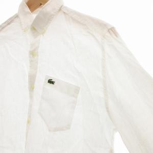 LACOSTE Regular Fit リネンボタンダウンシャツ 麻 BD ワニロゴパッチ S 白 ホワイト CH5667