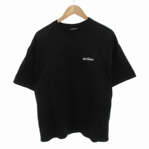 美品 Tシャツ カットソー フロント 刺繍 バックプリント 半袖 M 黒 ブラック